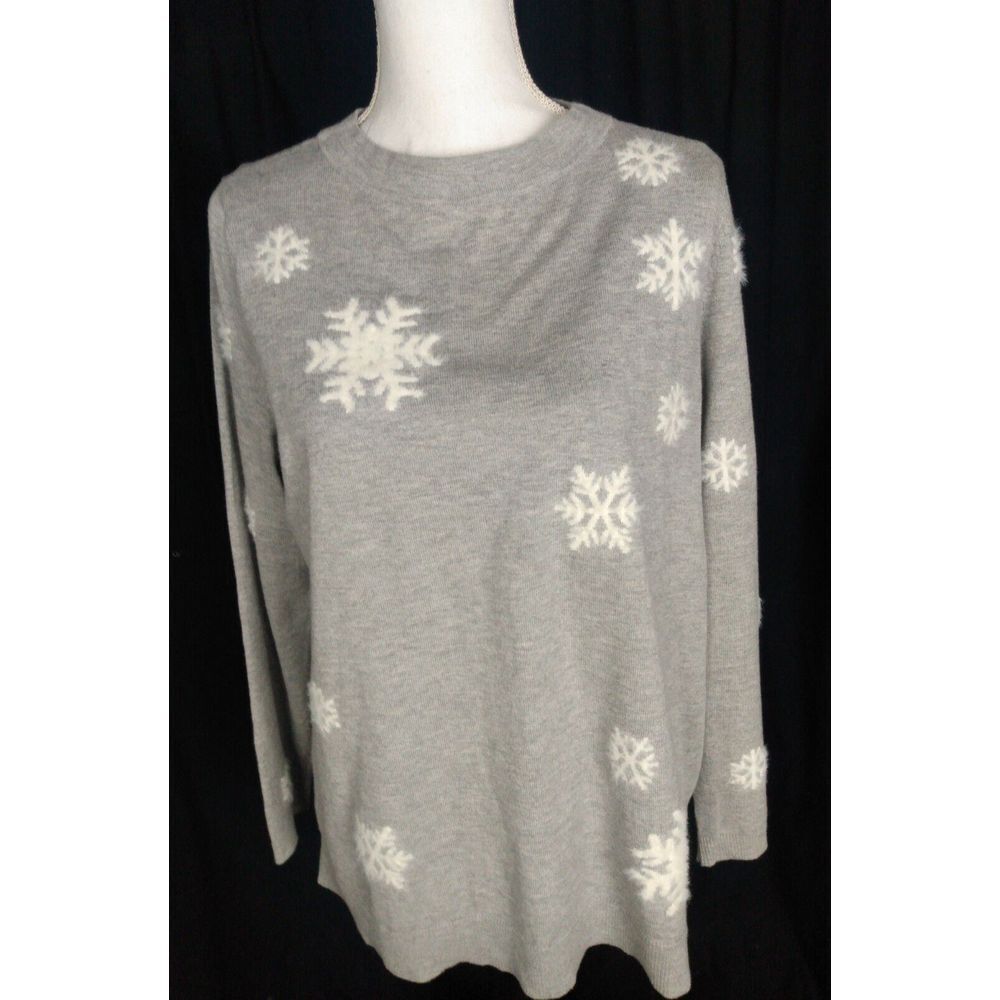 Talbots Women's Medium Sweater Top Round Neck Snowflakes Cotton‎ Rayon Cashmere